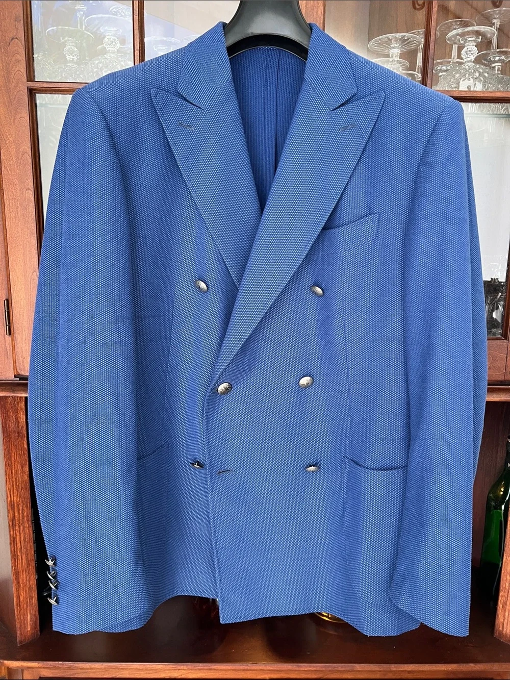 Italian Fugato, Giovanni Marques Men's Double-Breasted Blue Sport Blazer